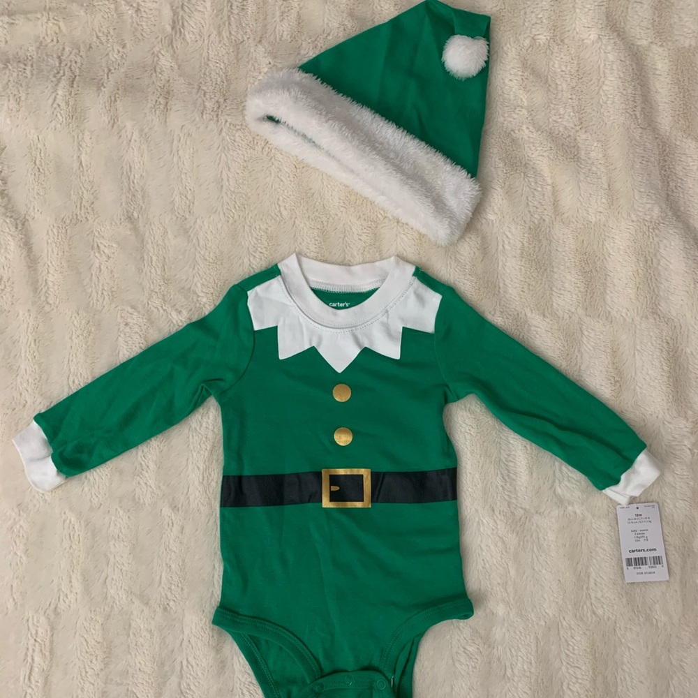 Carters Elf Onesie with Matching Hat 12 Mo.